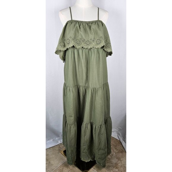 NEW Old Navy Cold Shoulder Maxi Swing Dress Medium Olive - Picture 2 of 11